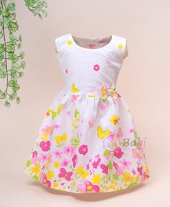 Đầm hoa bướm vải xô dễ thương cho bé gái