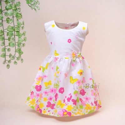 Đầm hoa bướm vải xô dễ thương cho bé gái